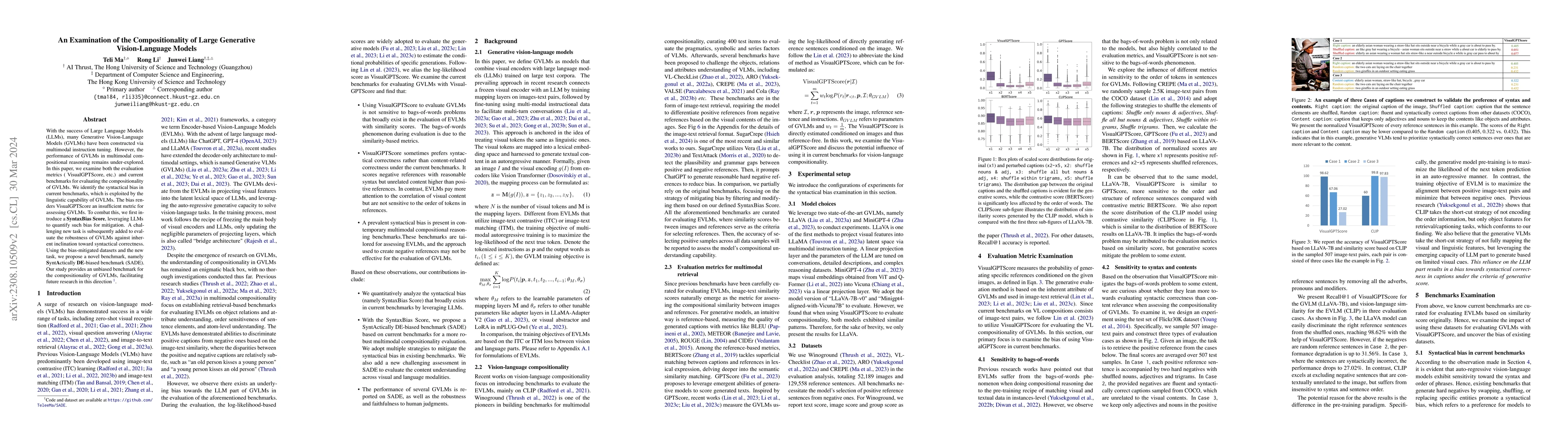 Thumbnail for An Examination of the Compositionality of Large Generative
  Vision-Language Models