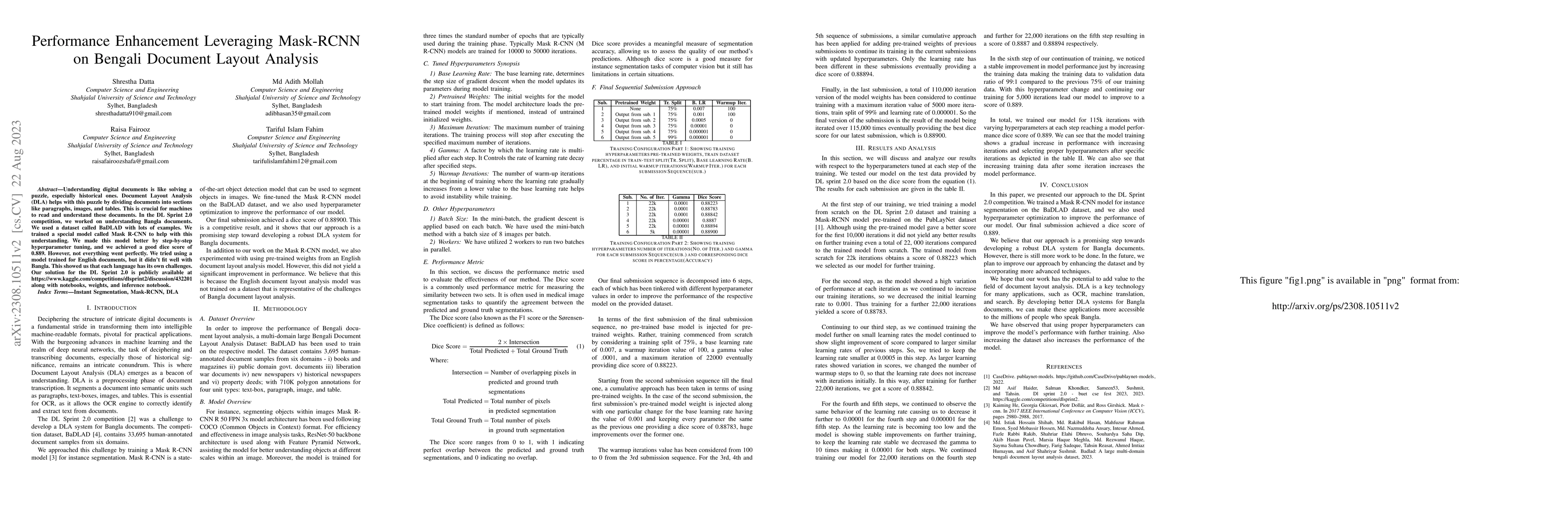 Thumbnail for Performance Enhancement Leveraging Mask-RCNN on Bengali Document Layout
  Analysis