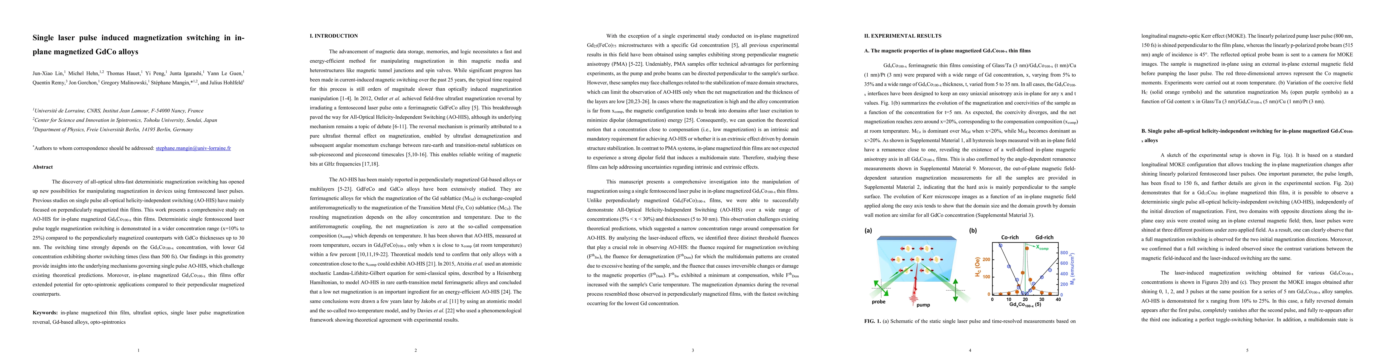 Thumbnail for Single laser pulse induced magnetization switching in in-plane
  magnetized GdCo alloys