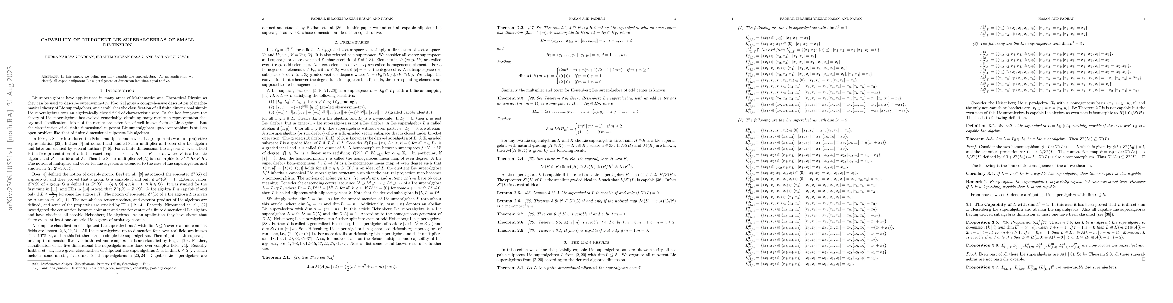 Thumbnail for Capability of Nilpotent Lie Superalgebras of Small Dimension