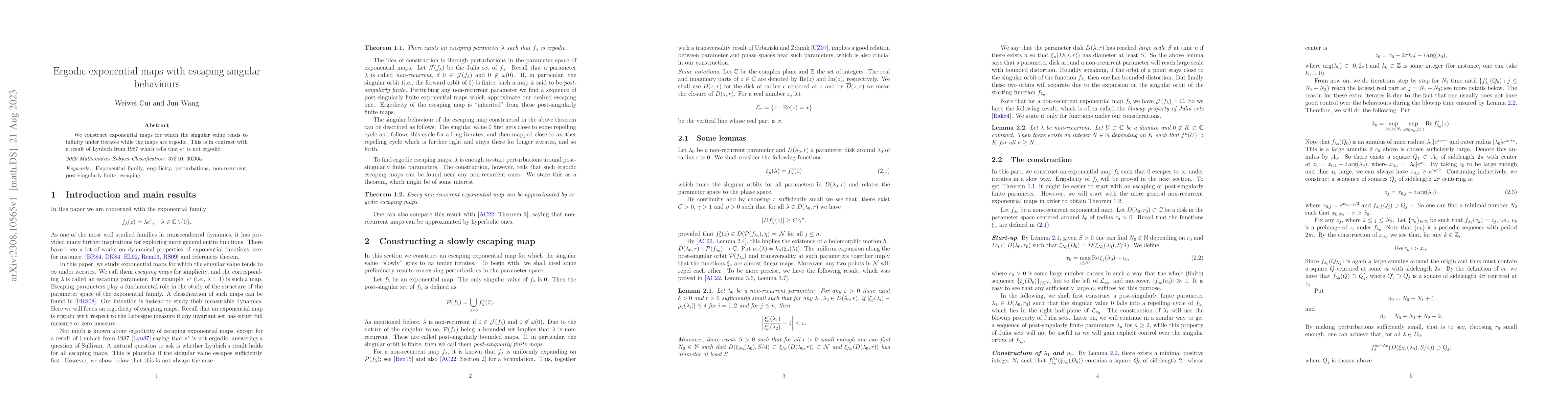 Thumbnail for Ergodic exponential maps with escaping singular behaviours