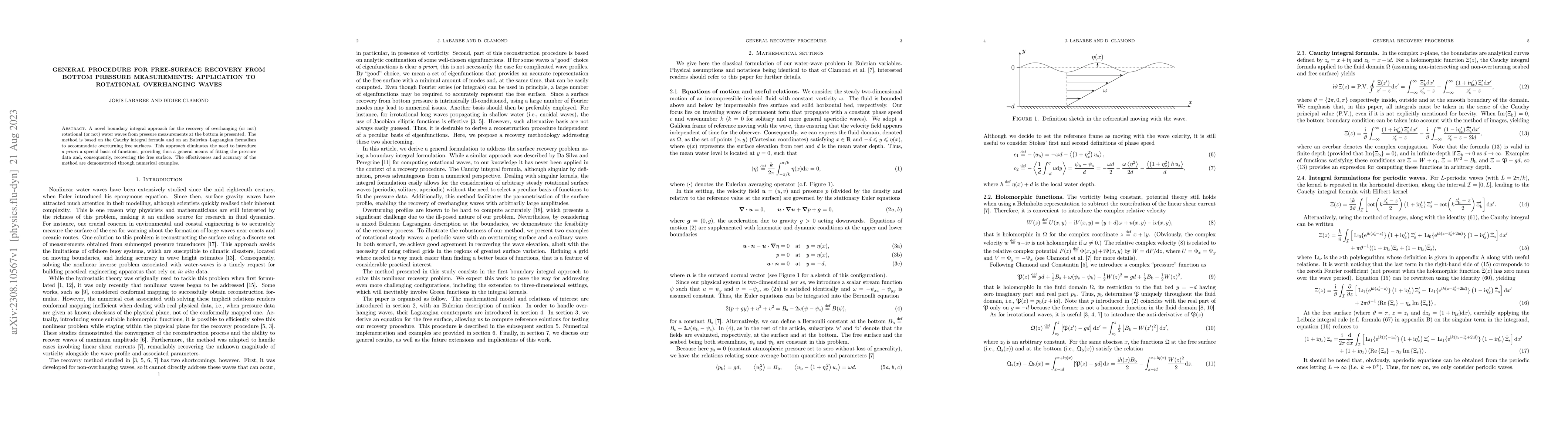 Thumbnail for General procedure for free-surface recovery from bottom pressure
  measurements: Application to rotational overhanging waves