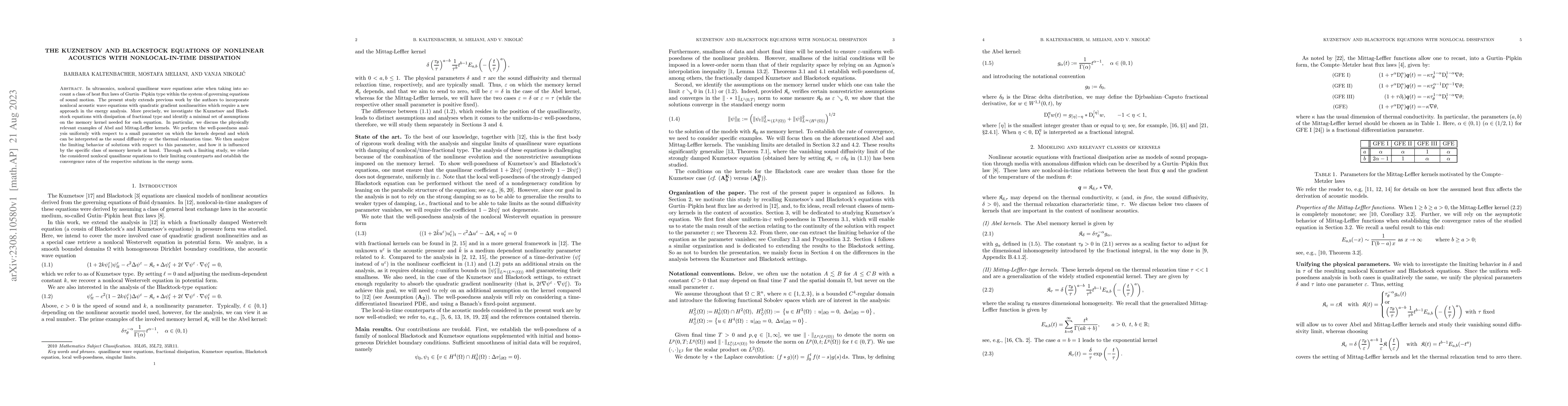 Thumbnail for The Kuznetsov and Blackstock equations of nonlinear acoustics with
  nonlocal-in-time dissipation
