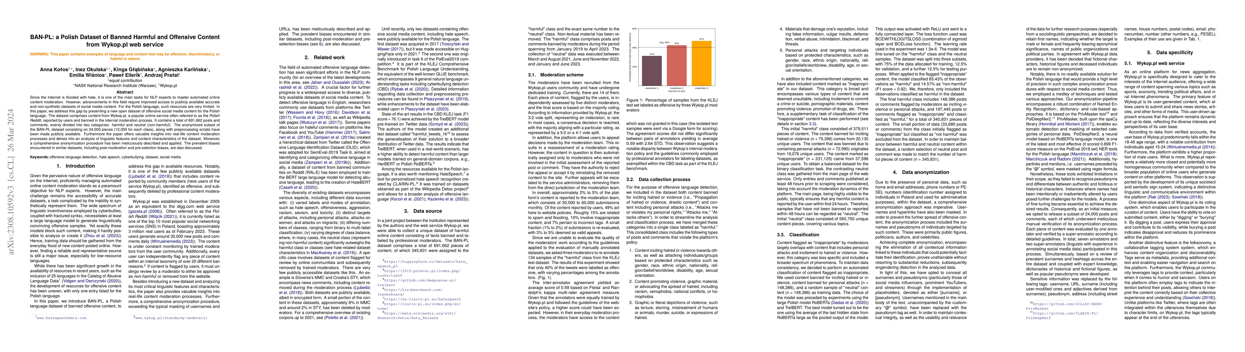 Thumbnail for BAN-PL: a Novel Polish Dataset of Banned Harmful and Offensive Content
  from Wykop.pl web service