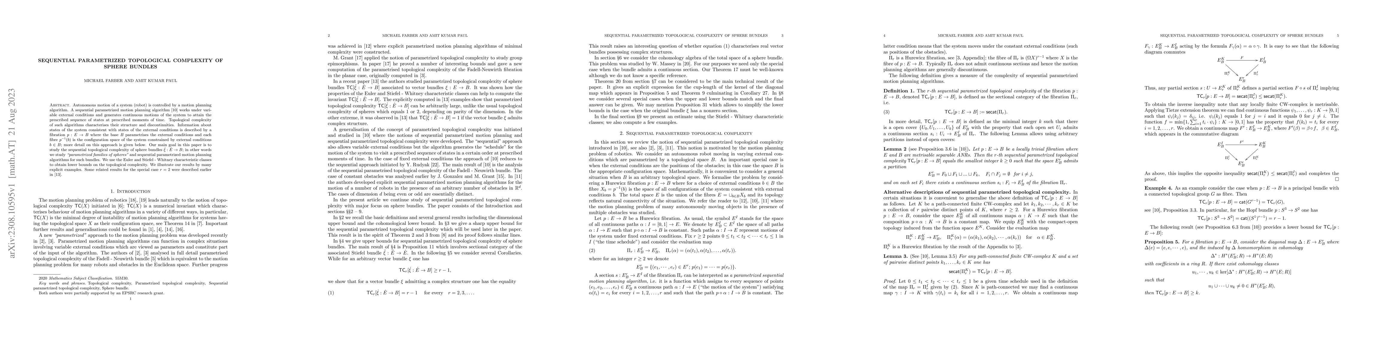 Thumbnail for Sequential parametrized topological complexity of sphere bundles