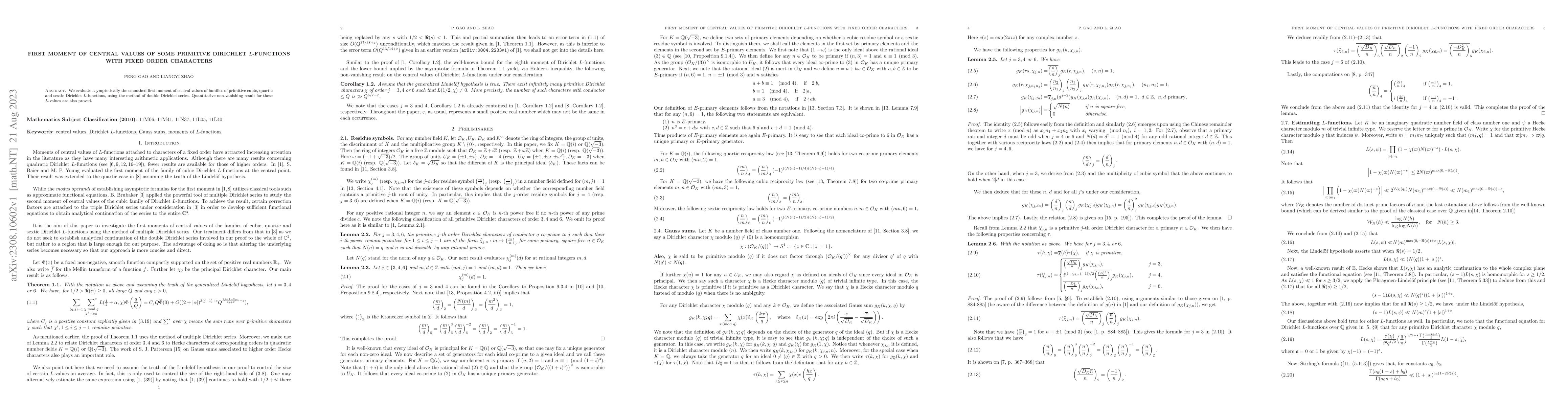 Thumbnail for First moment of central values of some primitive Dirichlet $L$-functions
  with fixed order characters