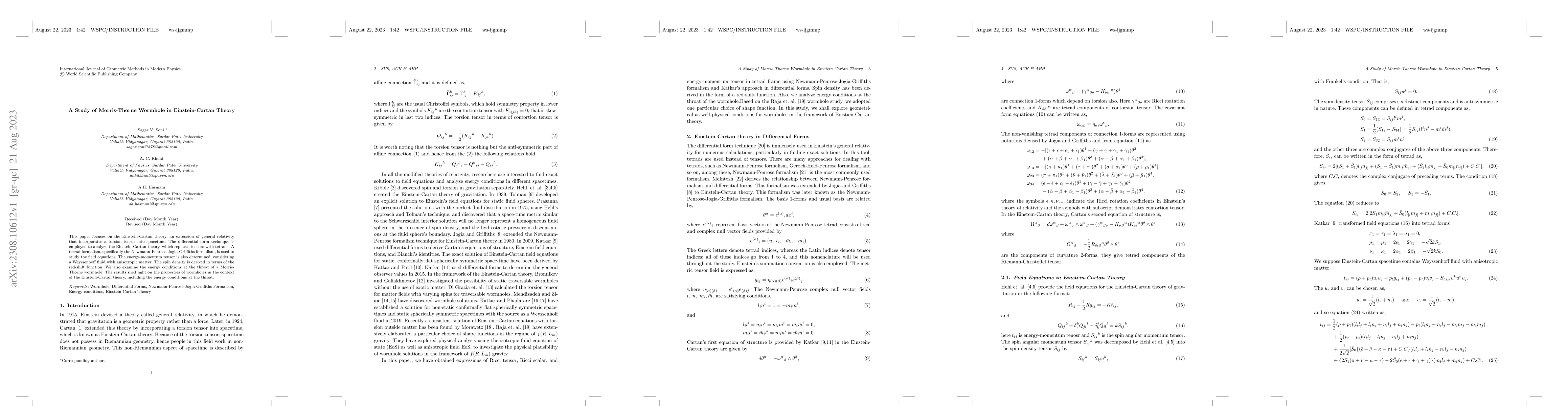 Thumbnail for A Study of Morris-Thorne Wormhole in Einstein-Cartan Theory