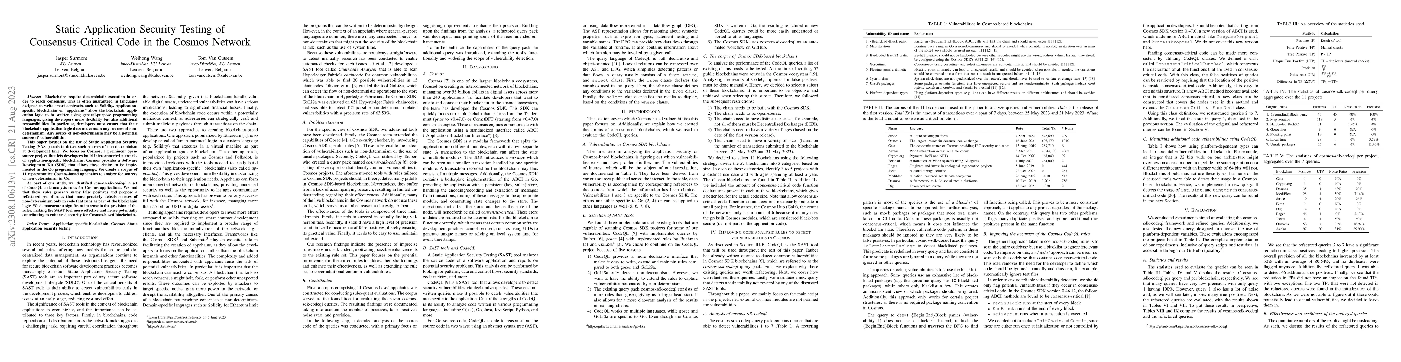 Thumbnail for Static Application Security Testing of Consensus-Critical Code in the
  Cosmos Network