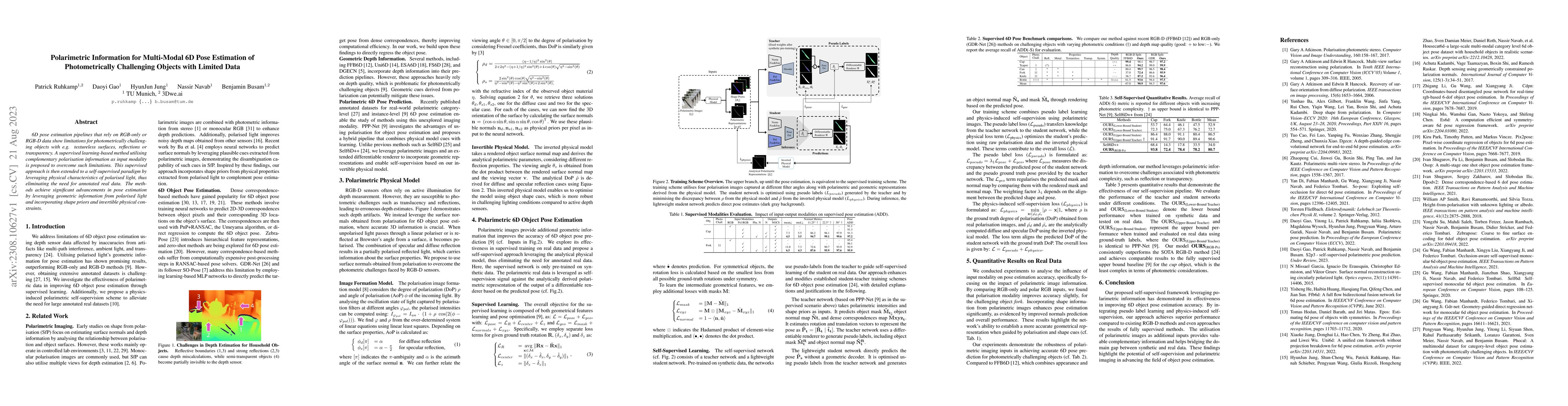 Thumbnail for Polarimetric Information for Multi-Modal 6D Pose Estimation of
  Photometrically Challenging Objects with Limited Data