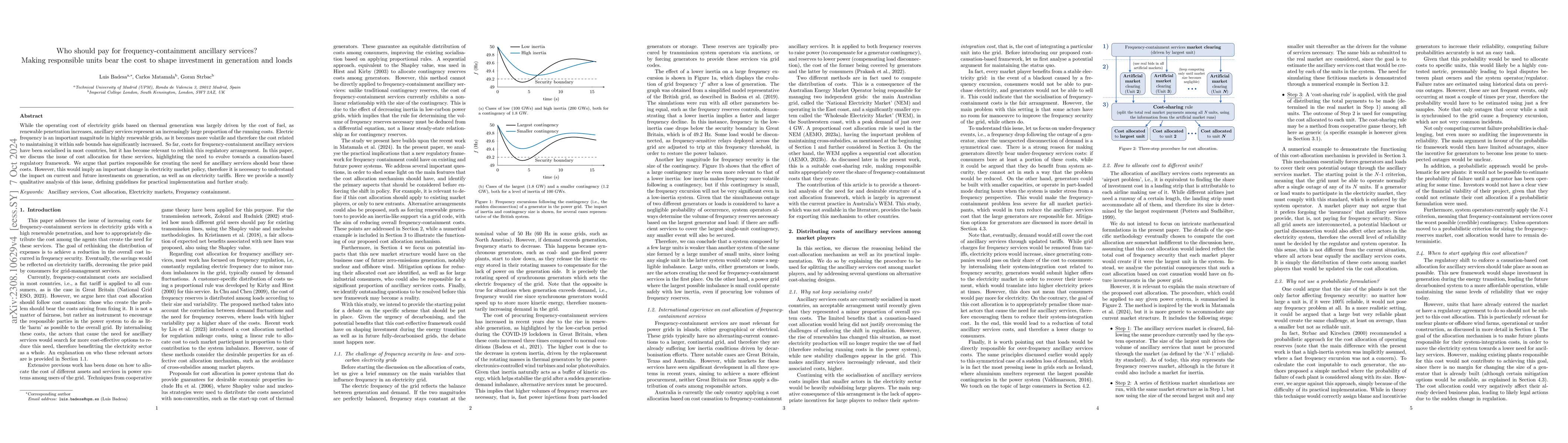 Thumbnail for Who should pay for frequency-containment ancillary services? Making
  responsible units bear the cost to shape investment in generation and loads