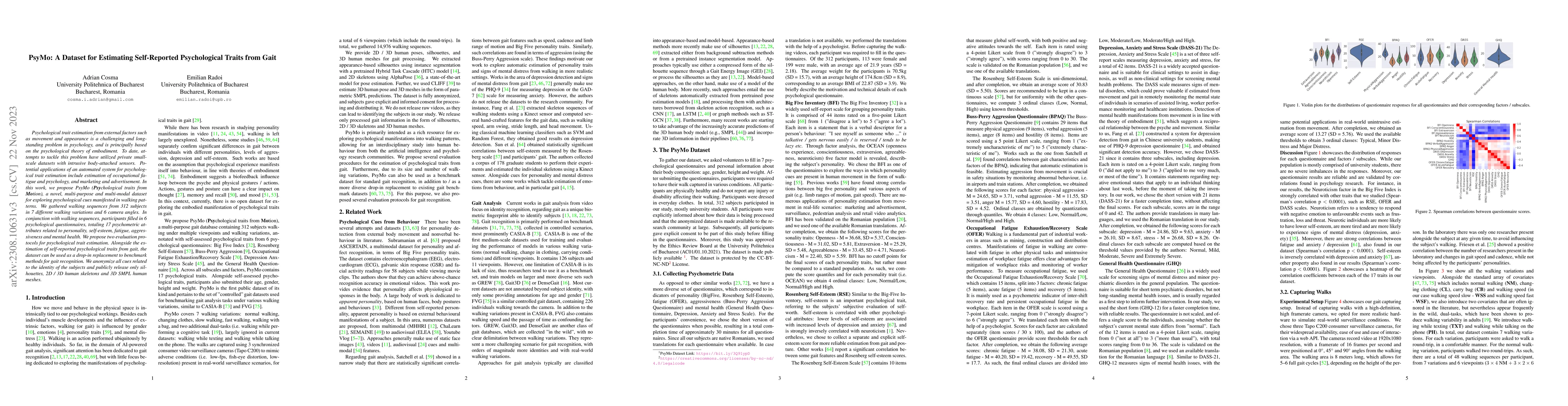 Thumbnail for PsyMo: A Dataset for Estimating Self-Reported Psychological Traits from
  Gait