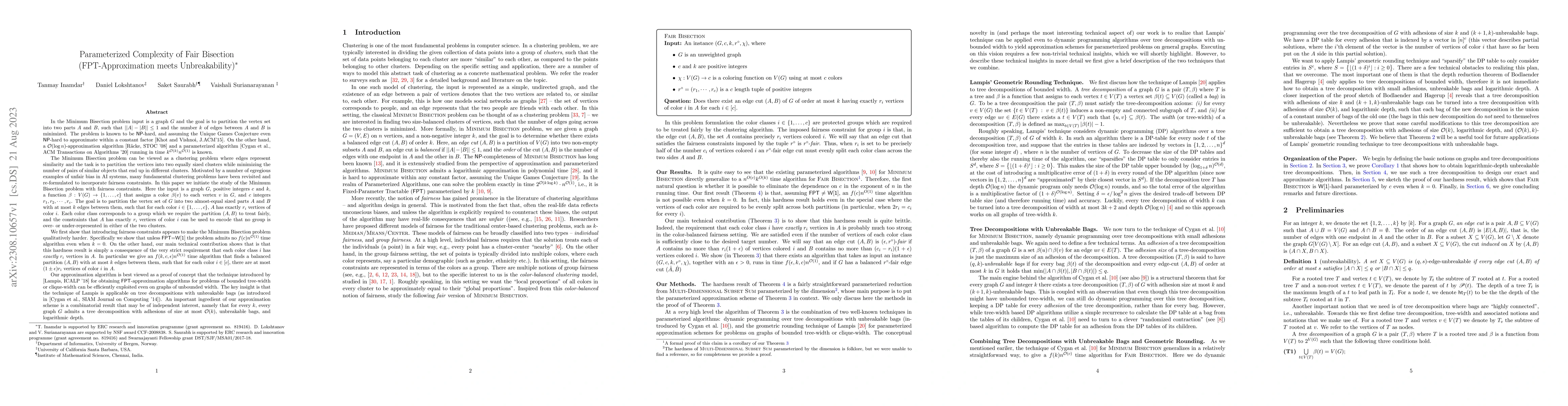 Thumbnail for Parameterized Complexity of Fair Bisection: FPT-Approximation meets
  Unbreakability
