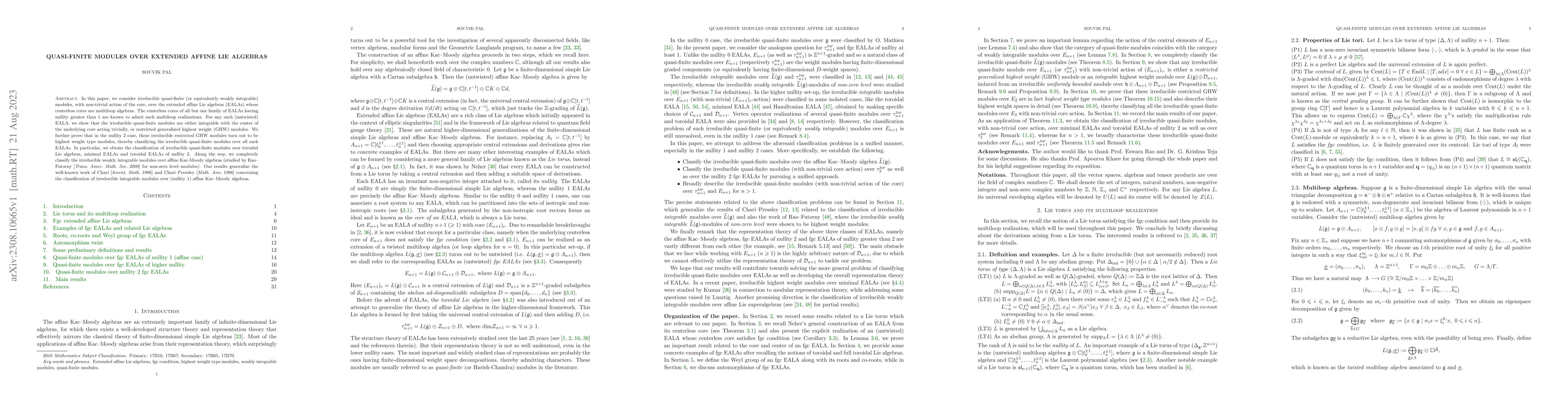 Thumbnail for Quasi-finite modules over extended affine Lie algebras