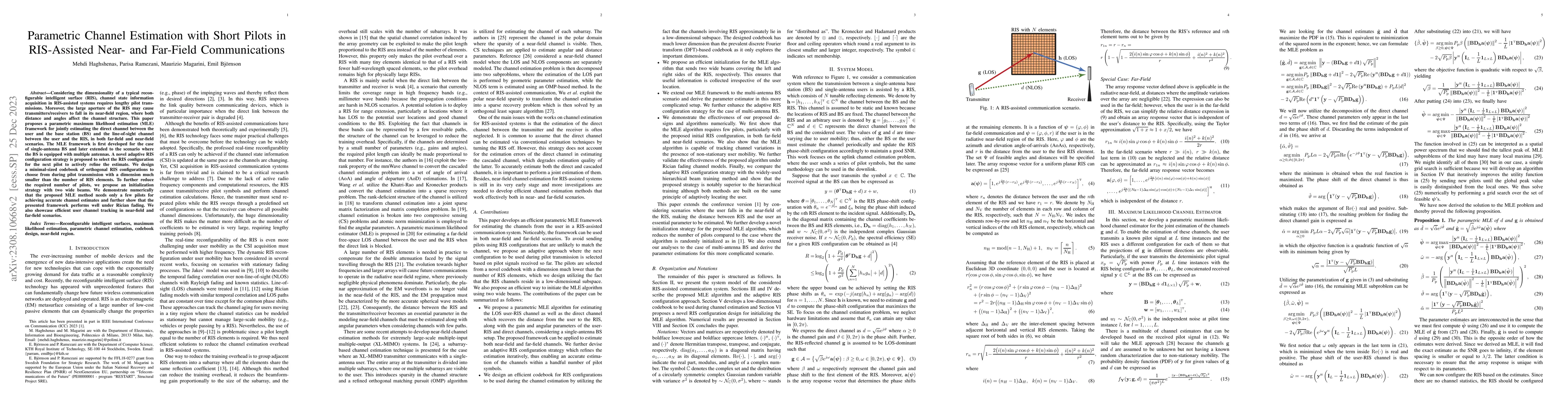 Thumbnail for Parametric Channel Estimation with Short Pilots in RIS-Assisted Near-
  and Far-Field Communications