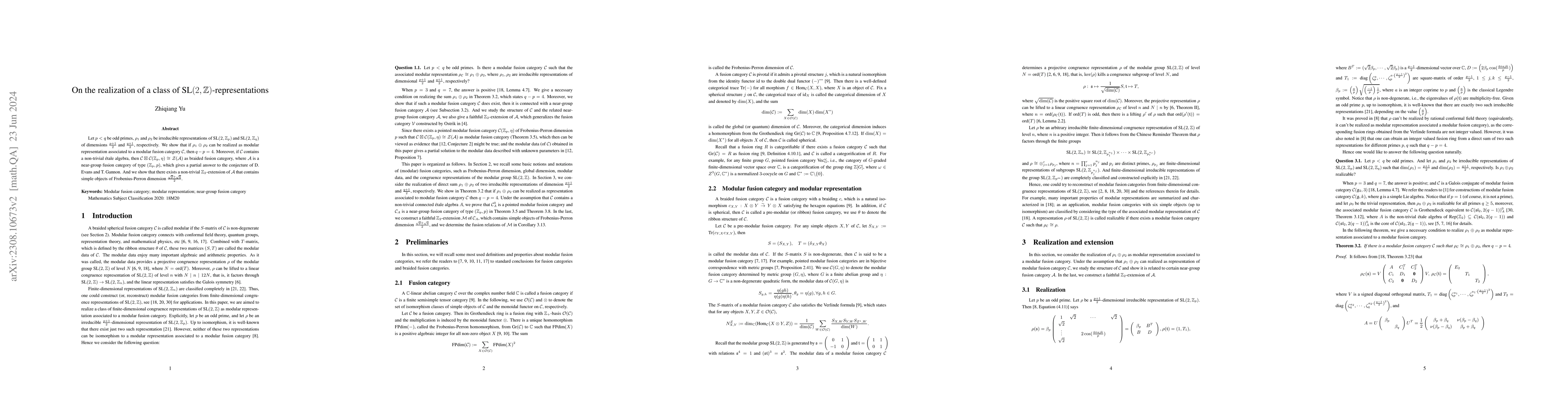Thumbnail for On the realization of a class of
  $\text{SL}(2,\mathbb{Z})$-representations