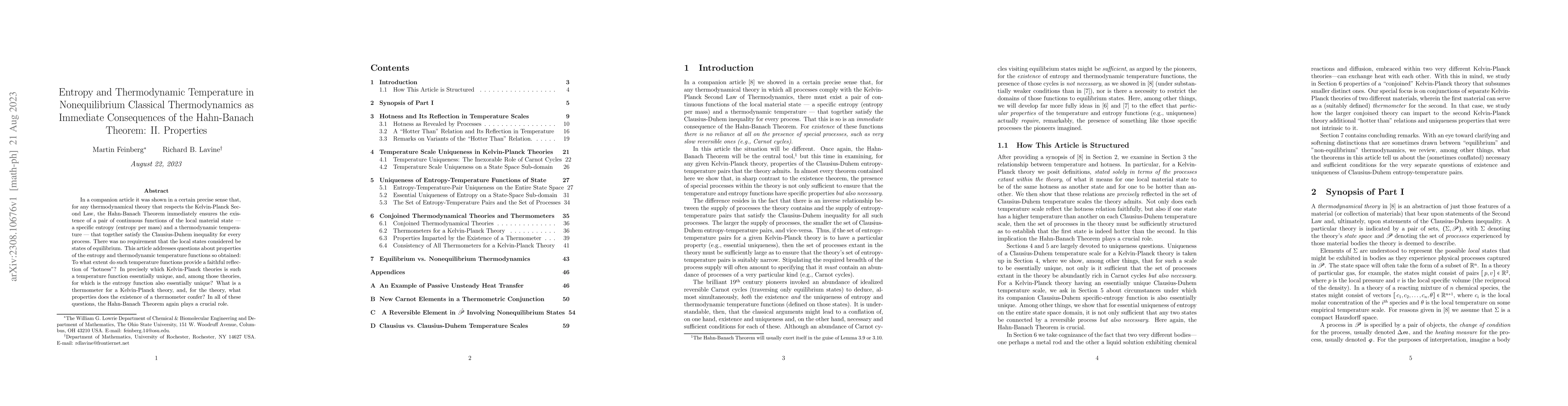 Thumbnail for Entropy and Thermodynamic Temperature in Nonequilibrium Classical
  Thermodynamics as Immediate Consequences of the Hahn-Banach Theorem: II.
  Properties