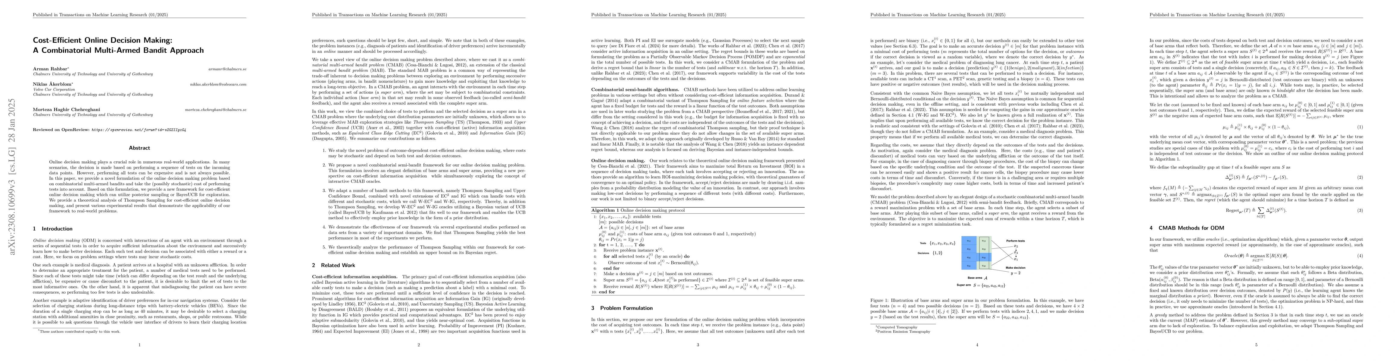 Thumbnail for Cost-Efficient Online Decision Making: A Combinatorial Multi-Armed
  Bandit Approach