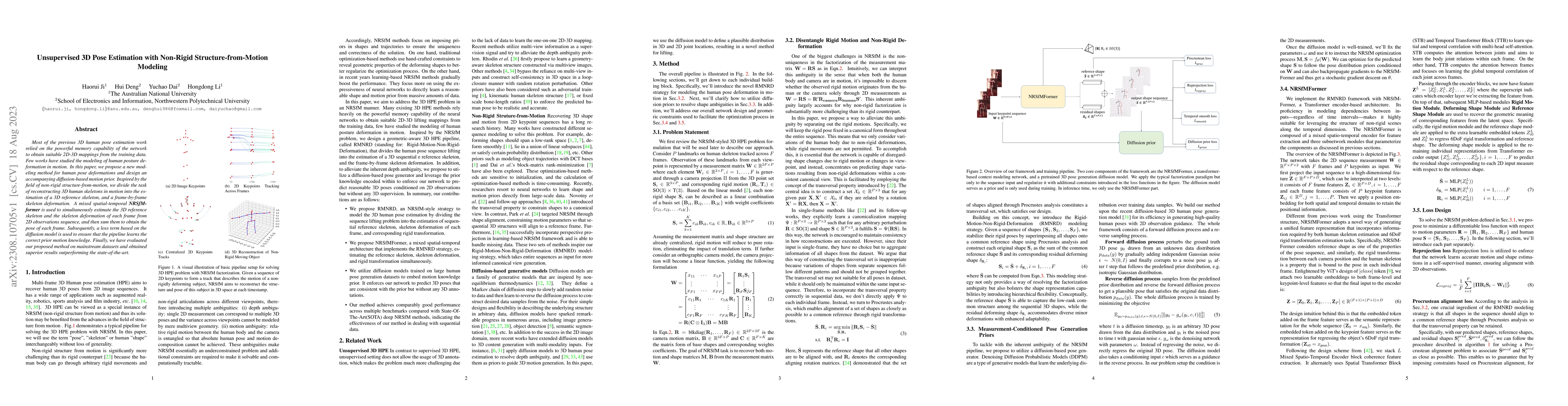 Thumbnail for Unsupervised 3D Pose Estimation with Non-Rigid Structure-from-Motion
  Modeling