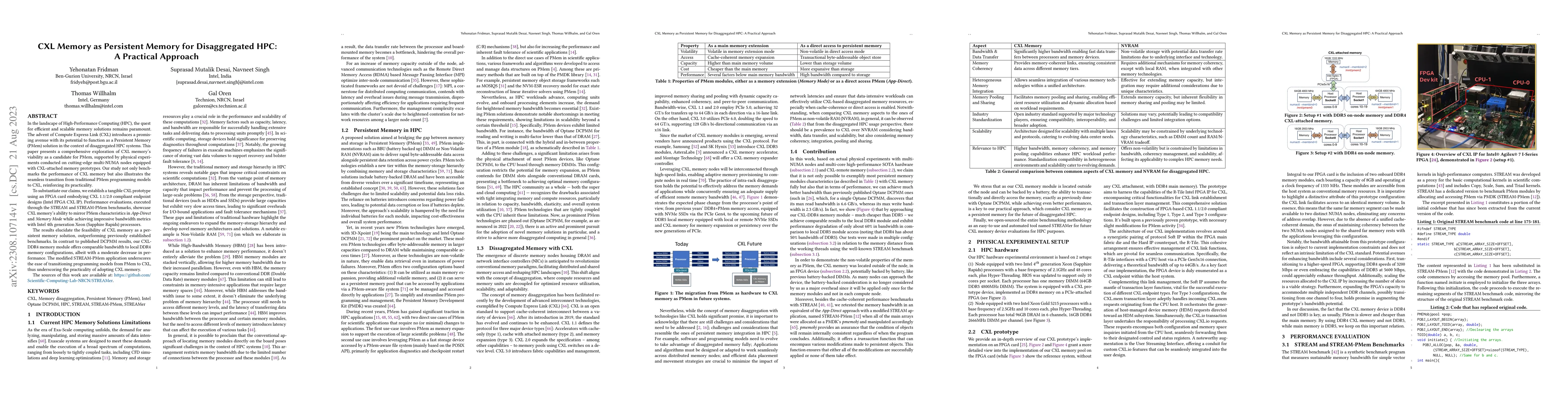Thumbnail for CXL Memory as Persistent Memory for Disaggregated HPC: A Practical
  Approach