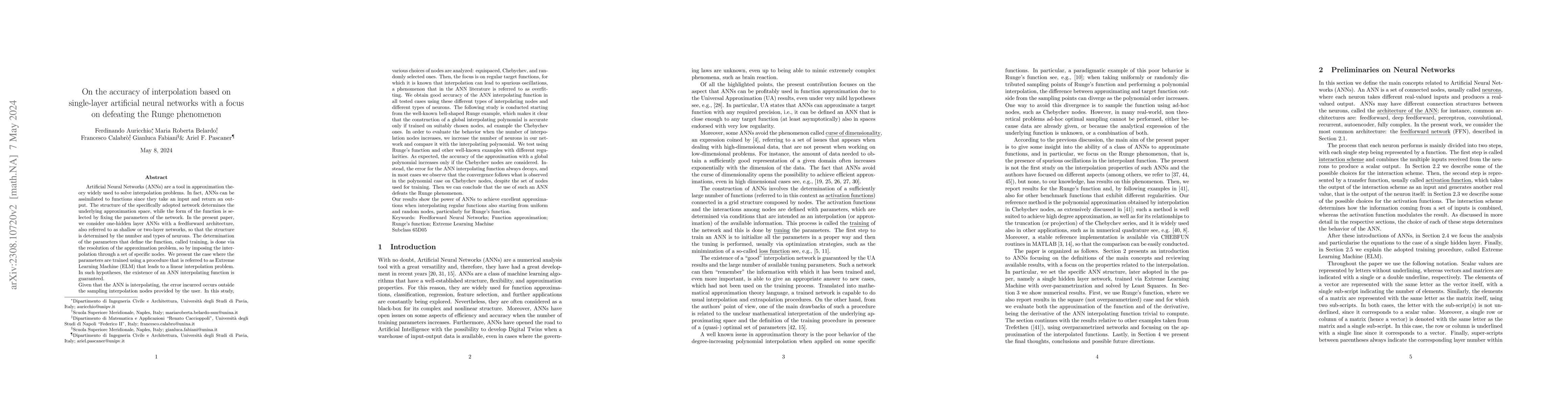 Thumbnail for On the accuracy of interpolation based on single-layer artificial neural
  networks with a focus on defeating the Runge phenomenon