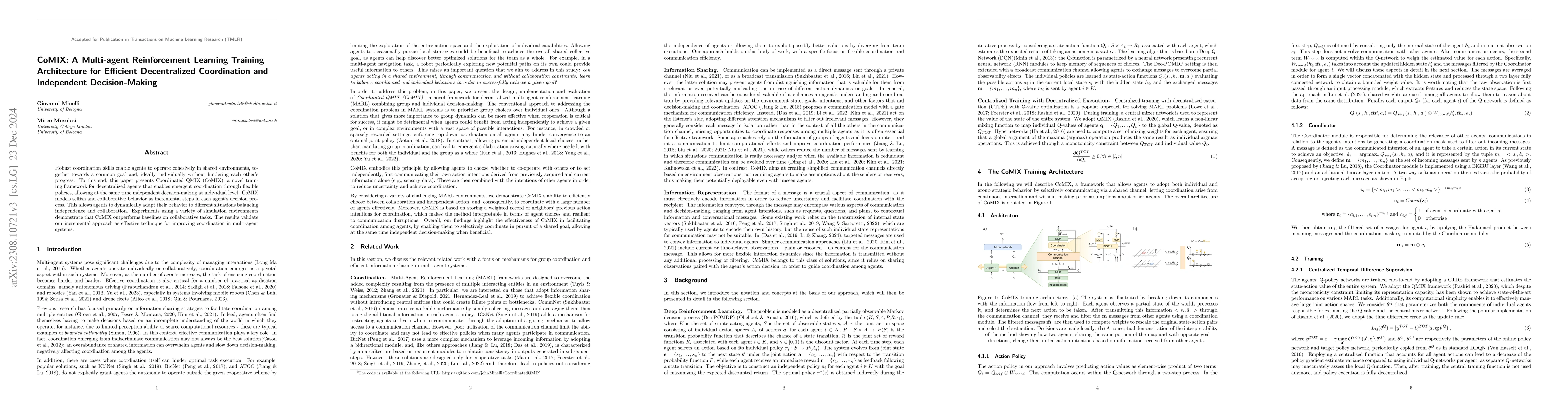 Thumbnail for CoMIX: A Multi-agent Reinforcement Learning Training Architecture for
  Efficient Decentralized Coordination and Independent Decision-Making