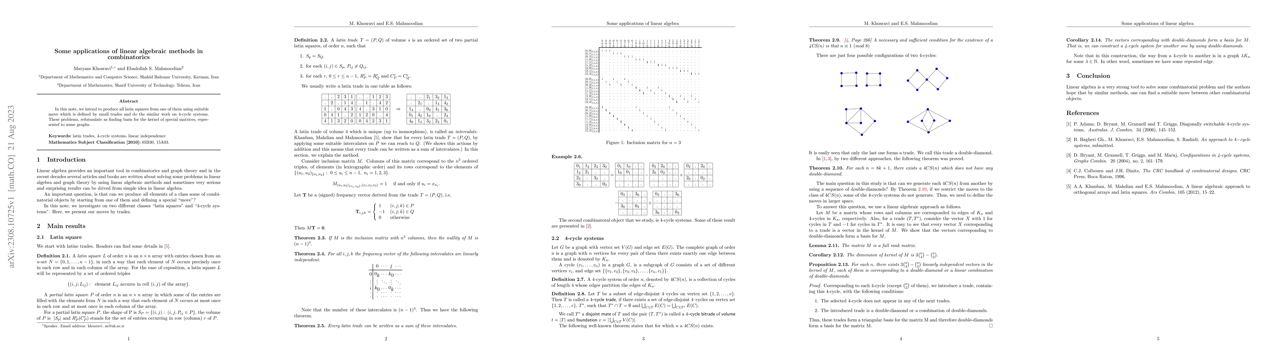 Thumbnail for Some applications of linear algebraic methods in combinatorics