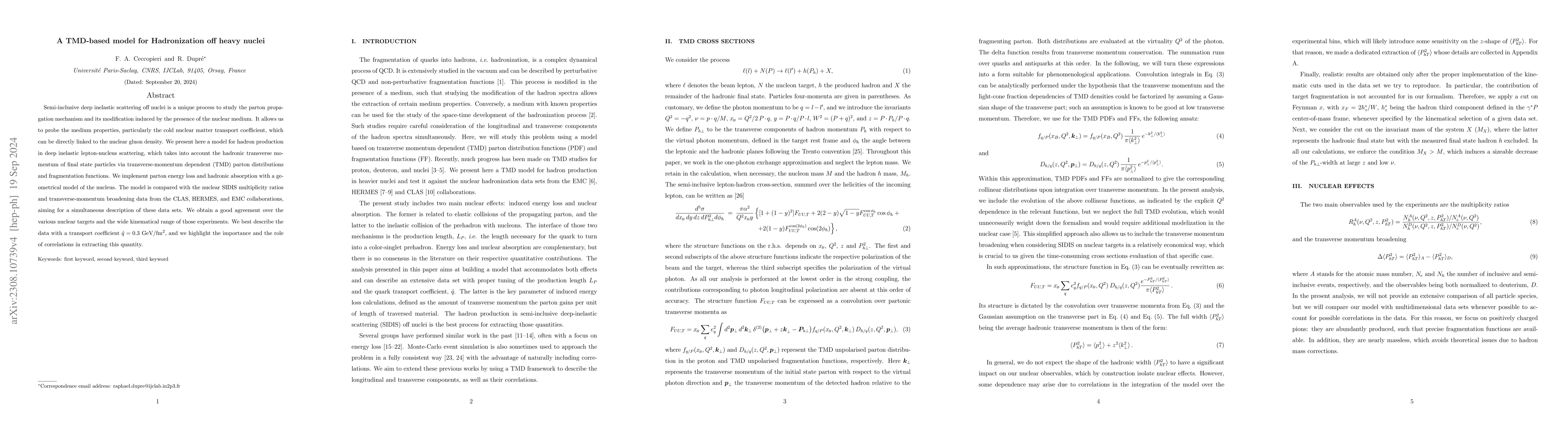 Thumbnail for A TMD-based model for Hadronization off heavy nuclei