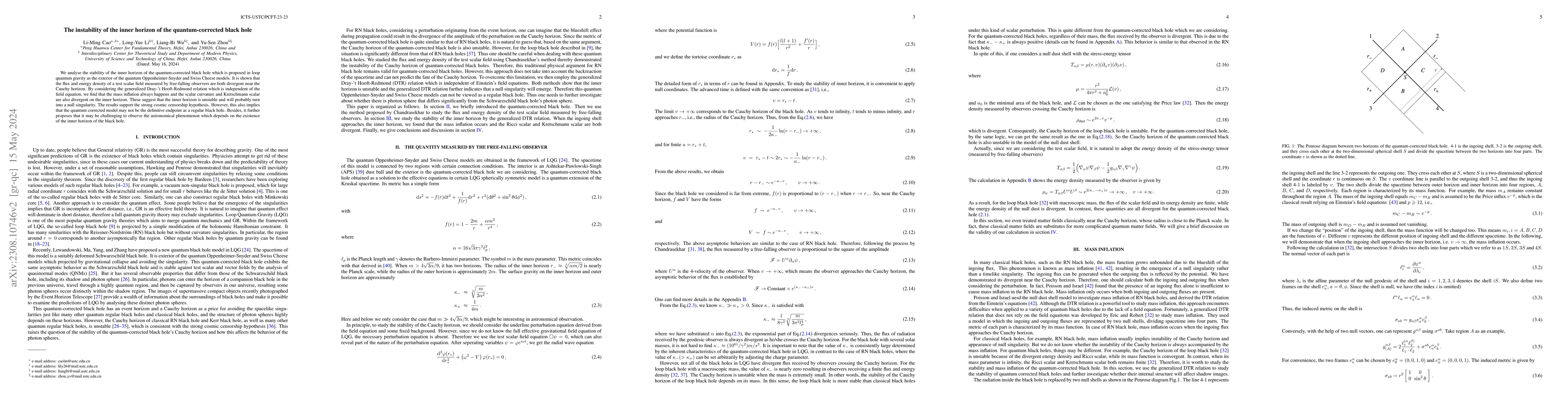 Thumbnail for The instability of the inner horizon of the quantum-corrected black hole