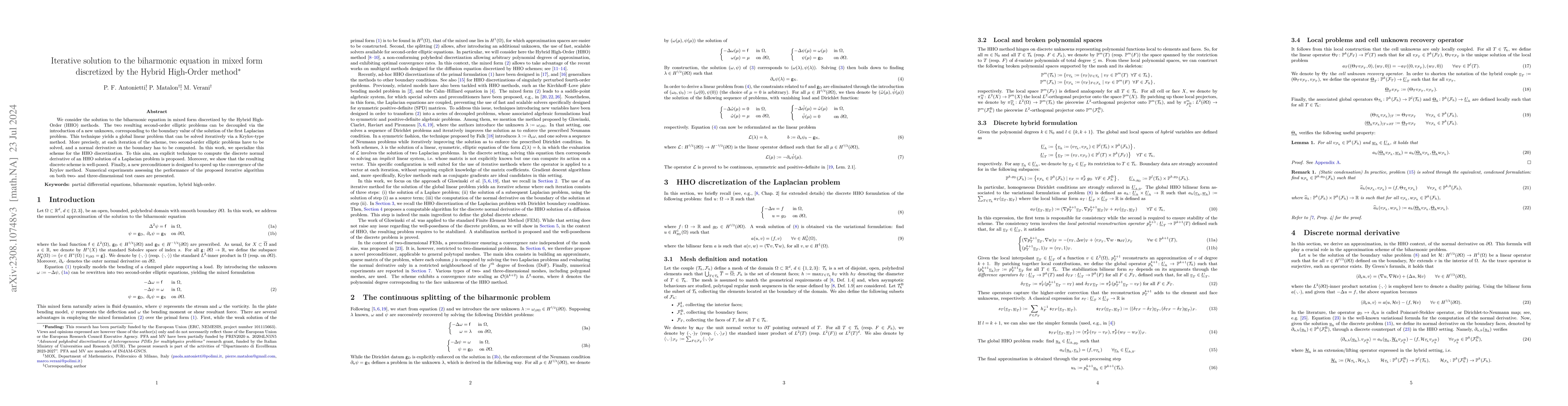 Thumbnail for Iterative solution to the biharmonic equation in mixed form discretized
  by the Hybrid High-Order method