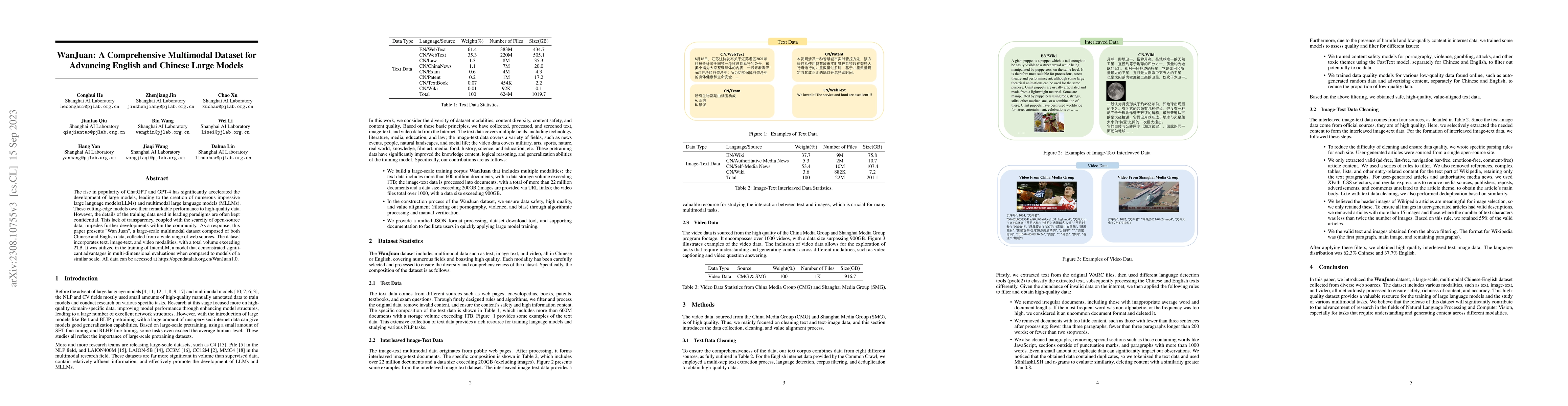 Thumbnail for WanJuan: A Comprehensive Multimodal Dataset for Advancing English and
  Chinese Large Models