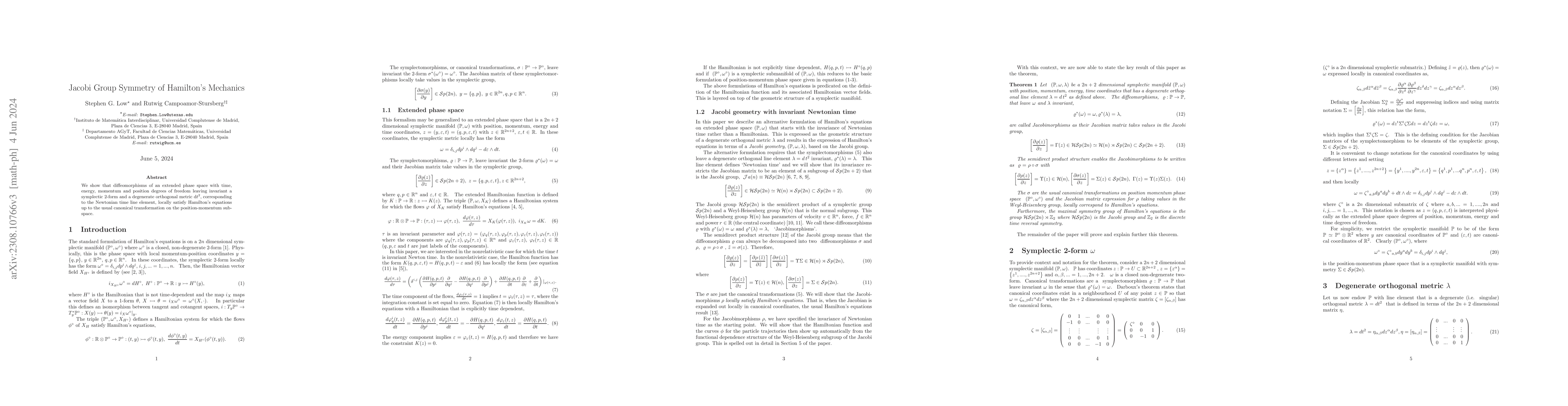 Thumbnail for Jacobi Group Symmetry of Hamilton's Mechanics