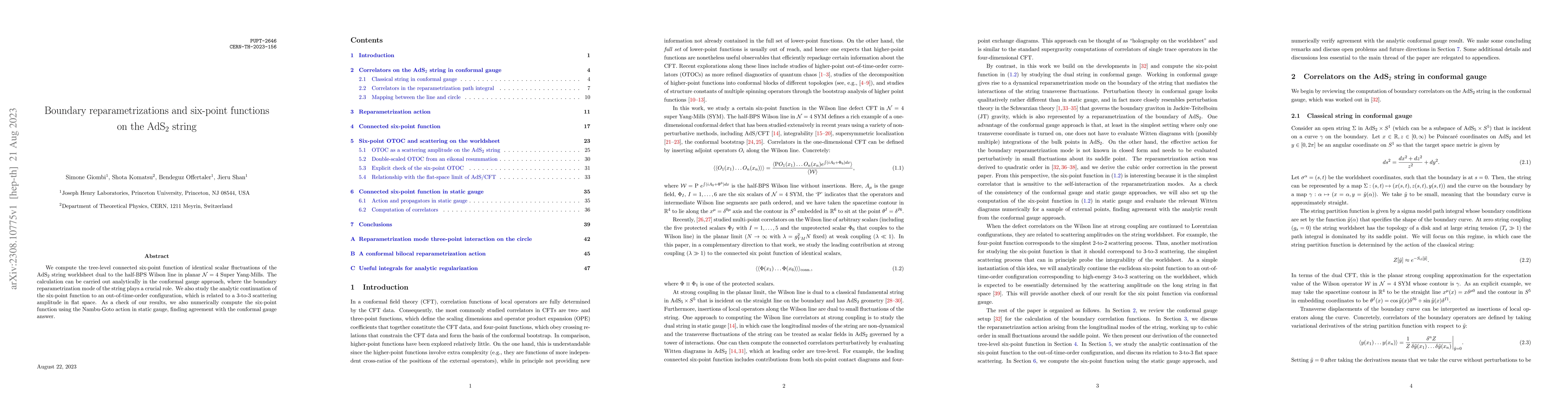 Thumbnail for Boundary reparametrizations and six-point functions on the AdS$_2$
  string