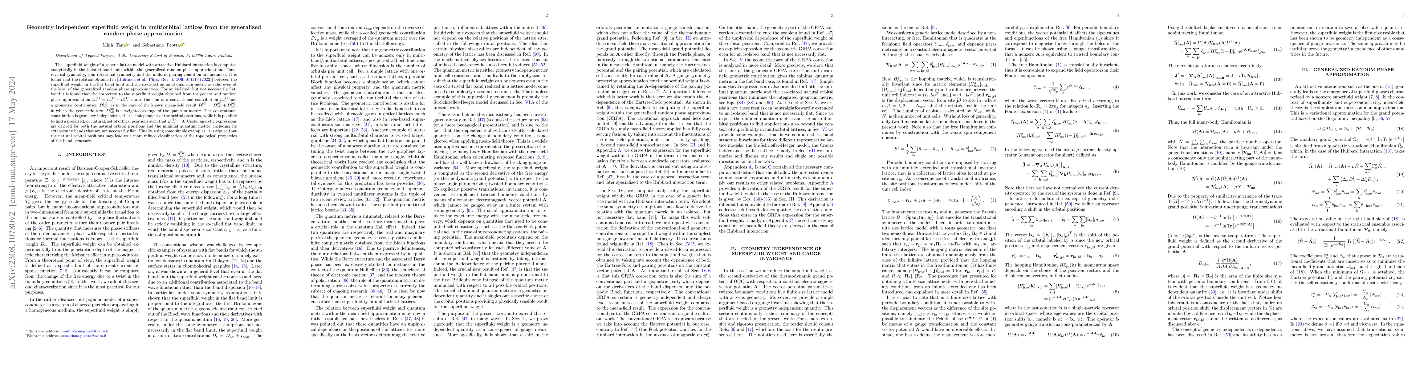 Thumbnail for Superfluid weight in the isolated band limit within the generalized
  random phase approximation