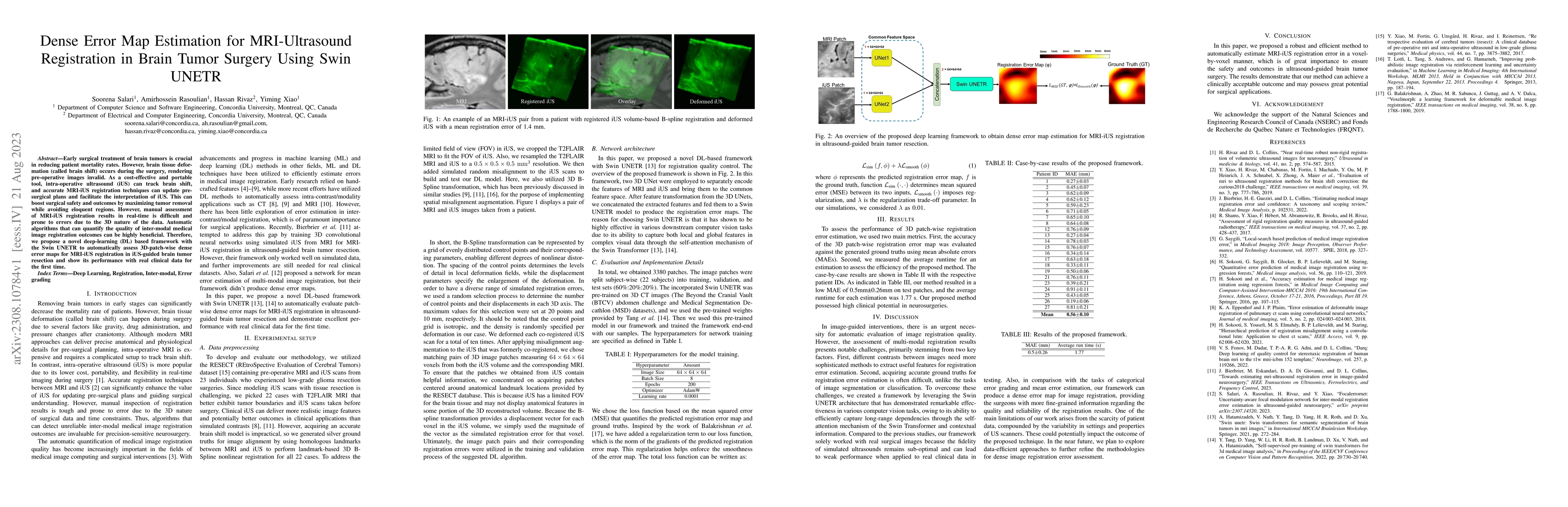 Thumbnail for Dense Error Map Estimation for MRI-Ultrasound Registration in Brain
  Tumor Surgery Using Swin UNETR