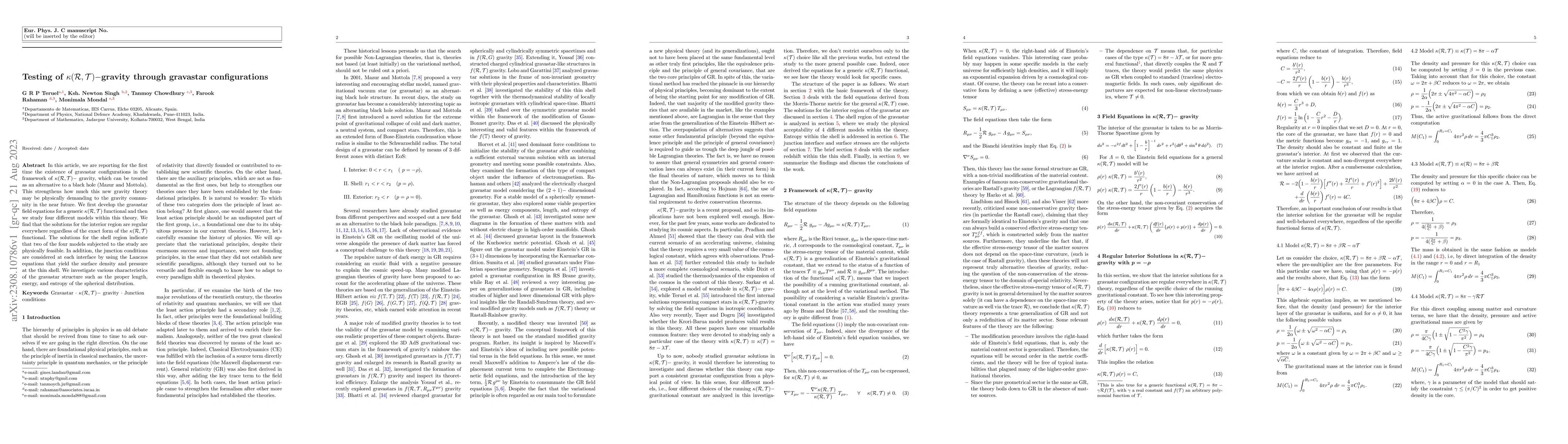 Thumbnail for Testing of K(R,T)-gravity through gravastar configurations