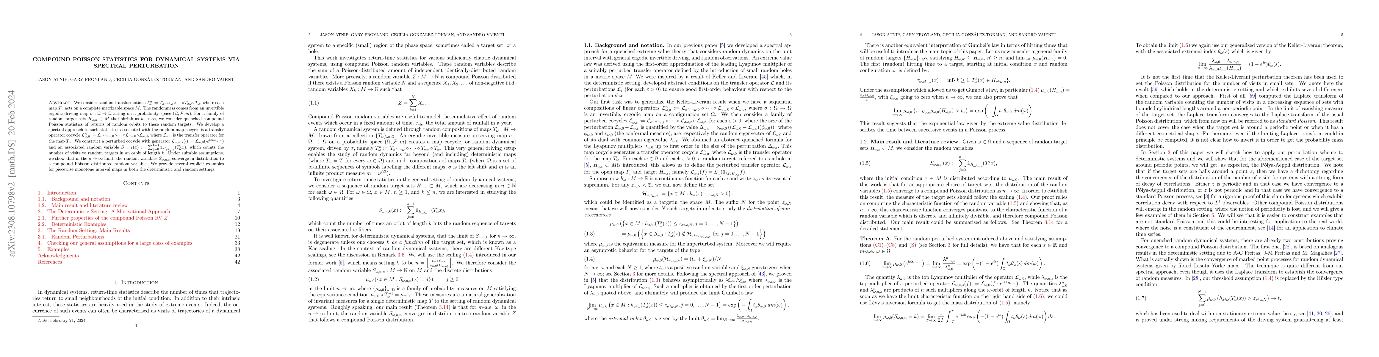 Thumbnail for Compound Poisson statistics for dynamical systems via spectral
  perturbation