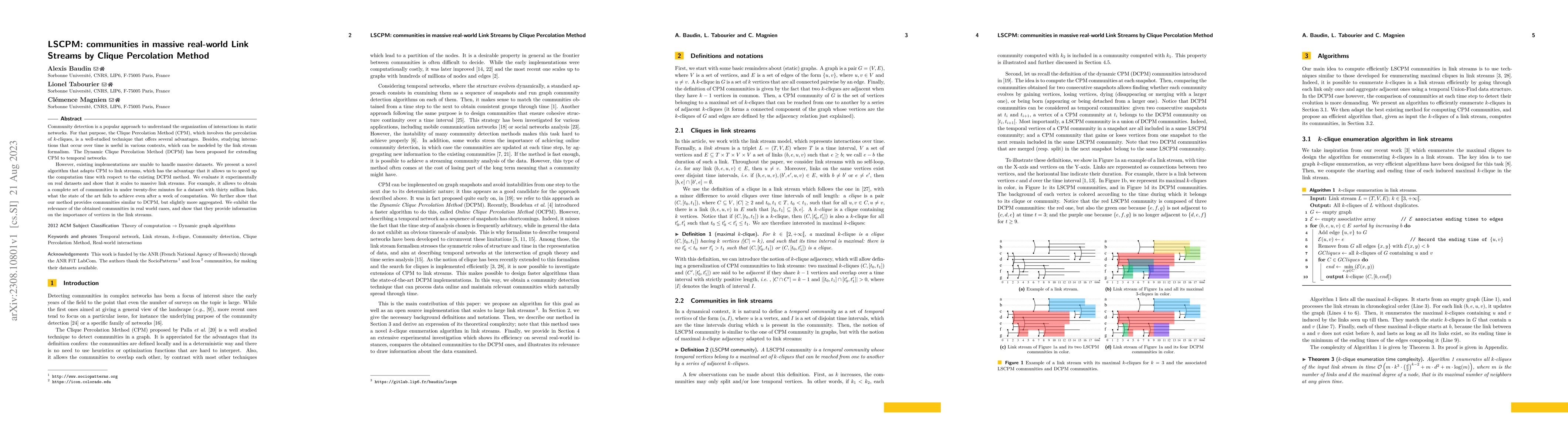 Thumbnail for LSCPM: communities in massive real-world Link Streams by Clique
  Percolation Method