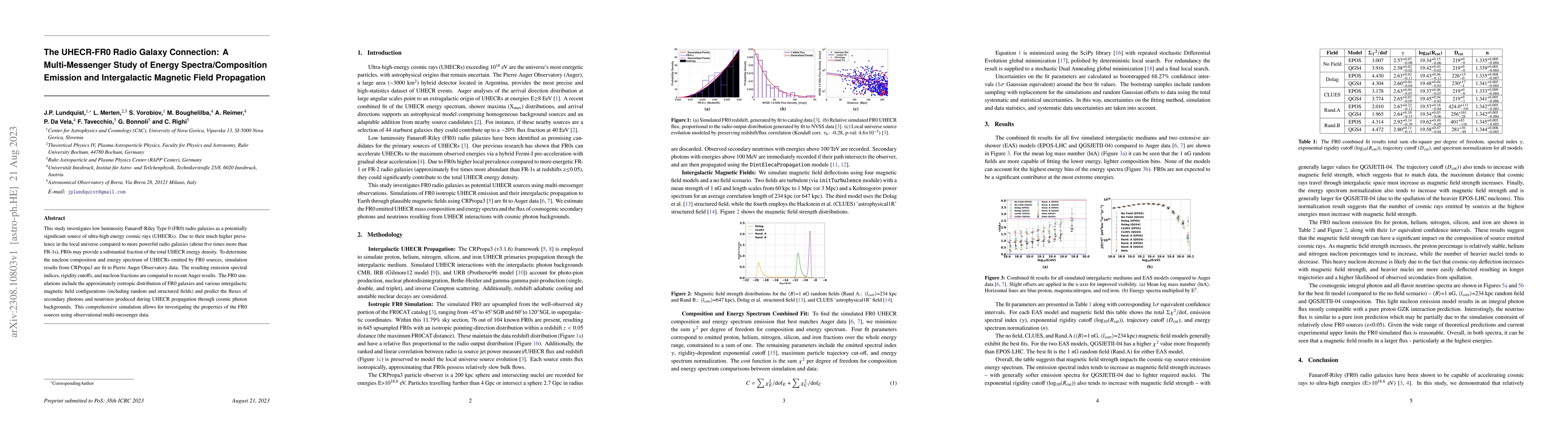 Thumbnail for The UHECR-FR0 Radio Galaxy Connection: A Multi-Messenger Study of Energy
  Spectra/Composition Emission and Intergalactic Magnetic Field Propagation