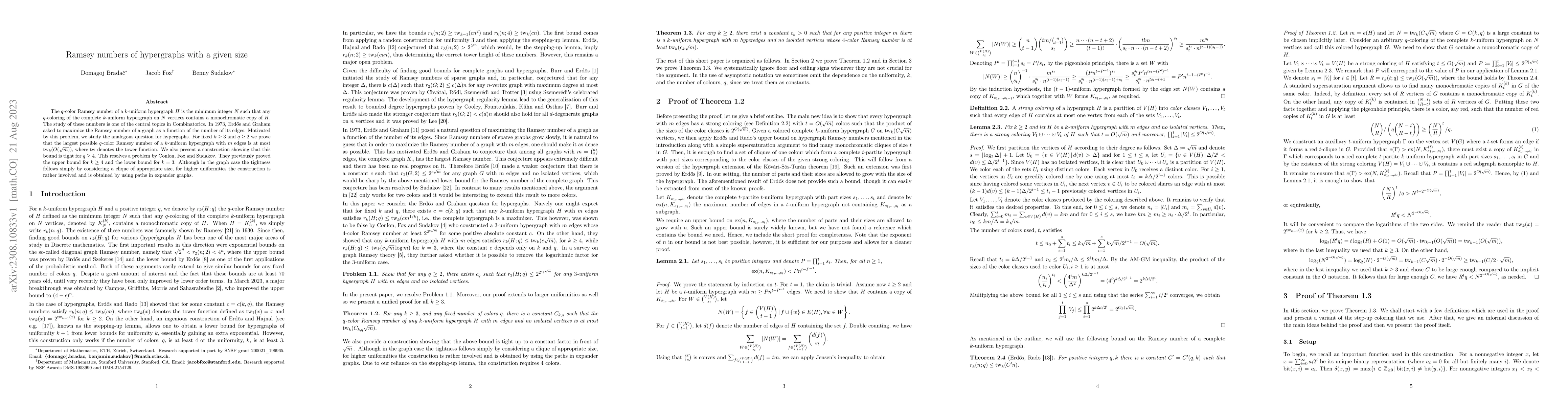 Thumbnail for Ramsey numbers of hypergraphs of a given size