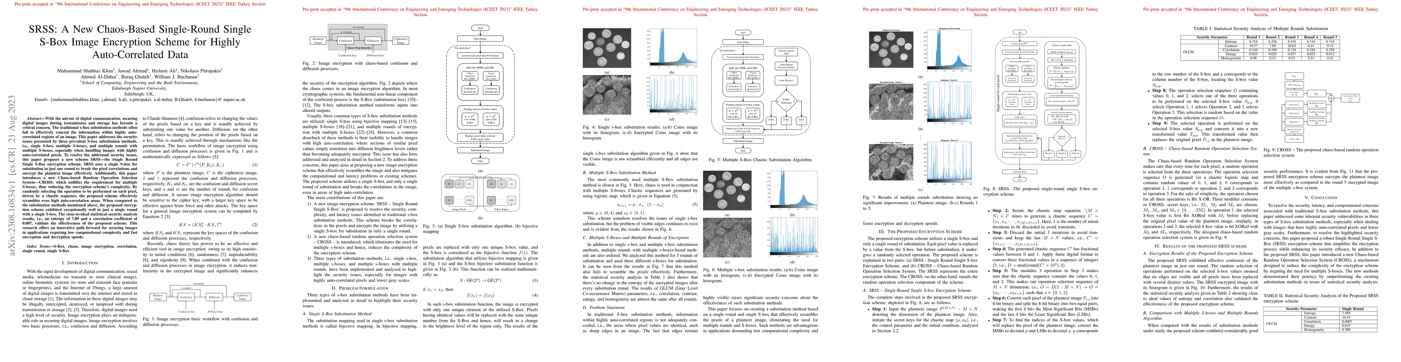 Thumbnail for SRSS: A New Chaos-Based Single-Round Single S-Box Image Encryption
  Scheme for Highly Auto-Correlated Data