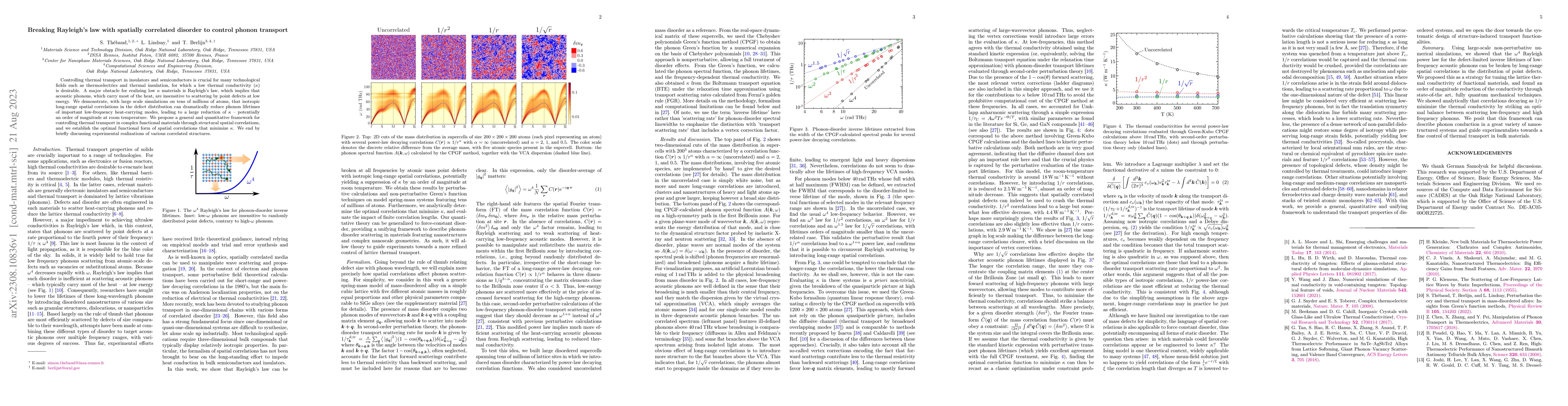 Thumbnail for Breaking Rayleigh's law with spatially correlated disorder to control
  phonon transport