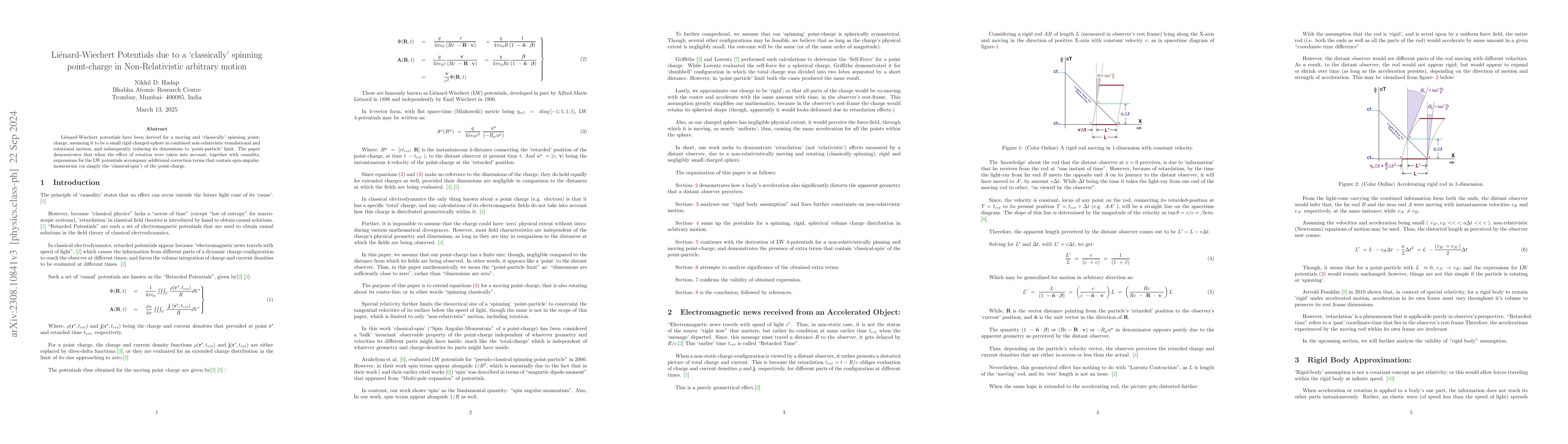 Thumbnail for Lienard-Wiechert Potentials due to a 'classically' spinning point-charge
  in Non-Relativistic arbitrary motion