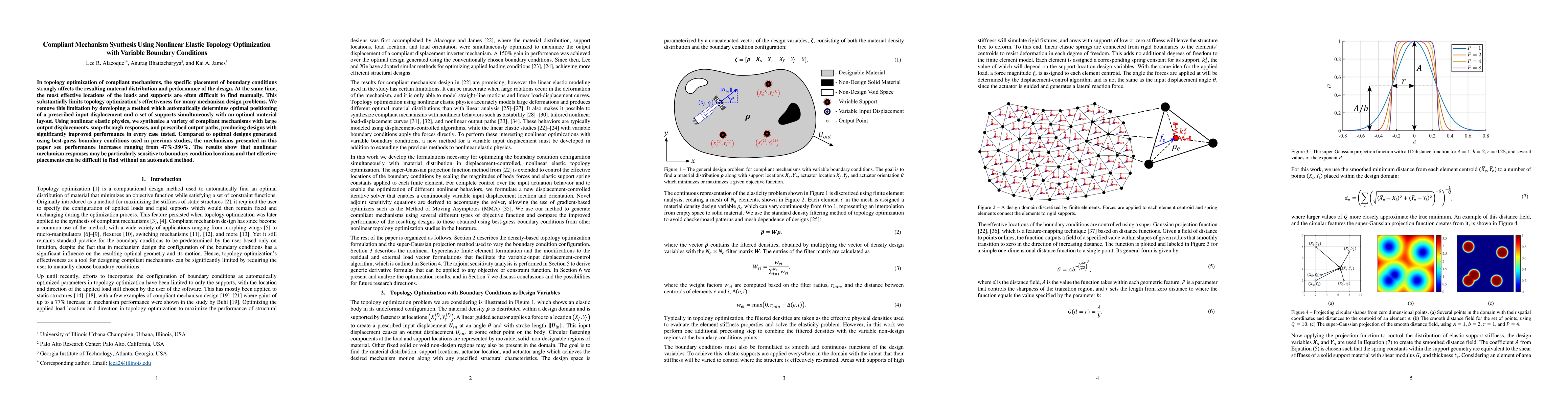 Thumbnail for Compliant Mechanism Synthesis Using Nonlinear Elastic Topology
  Optimization with Variable Boundary Conditions