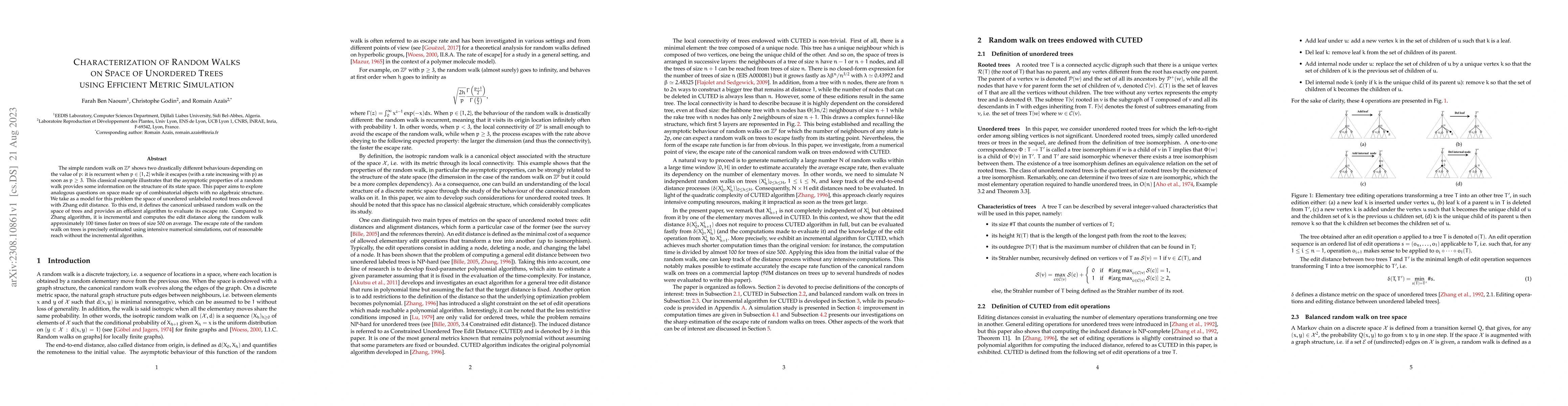 Thumbnail for Characterization of random walks on space of unordered trees using
  efficient metric simulation