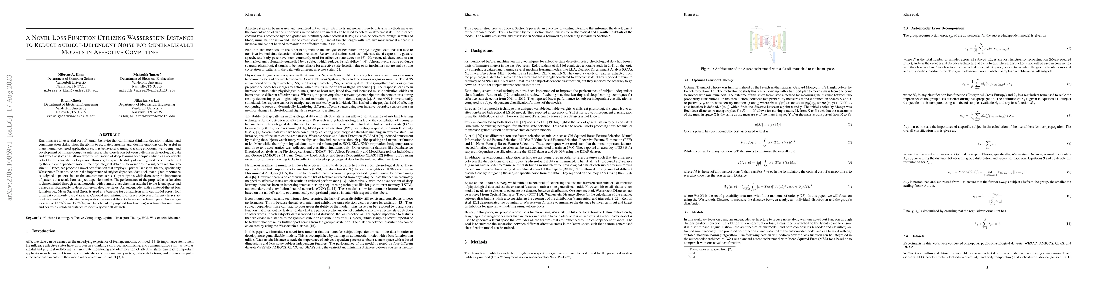 Thumbnail for A Novel Loss Function Utilizing Wasserstein Distance to Reduce
  Subject-Dependent Noise for Generalizable Models in Affective Computing