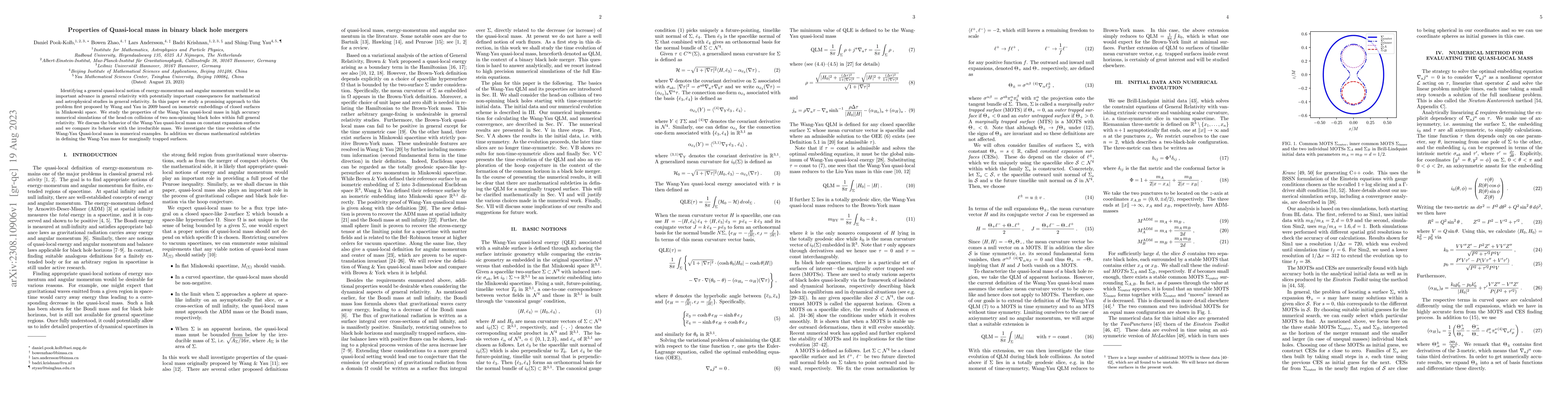 Thumbnail for Properties of Quasi-local mass in binary black hole mergers