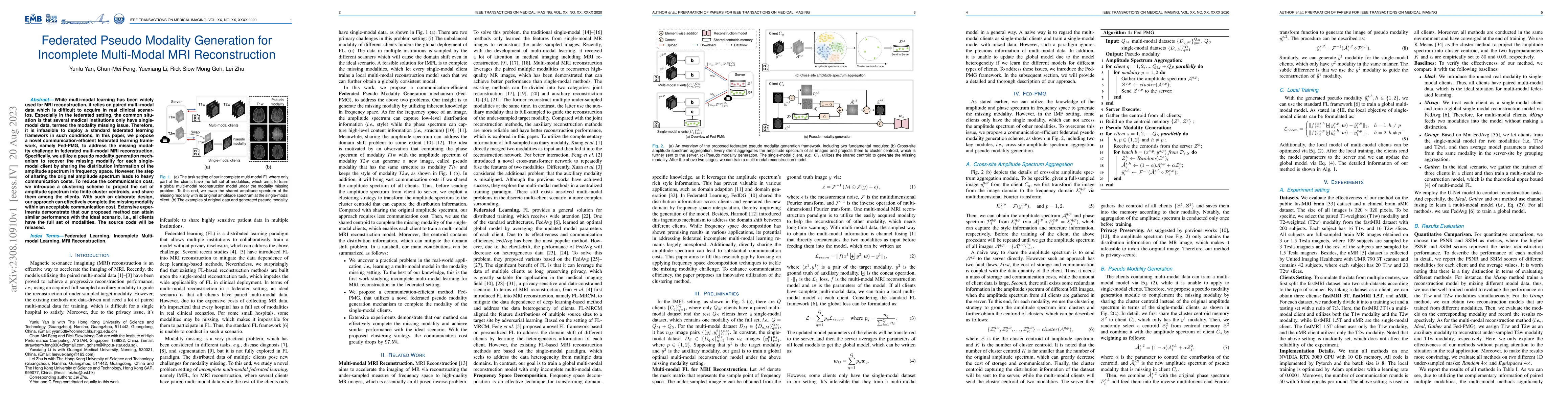 Thumbnail for Federated Pseudo Modality Generation for Incomplete Multi-Modal MRI
  Reconstruction
