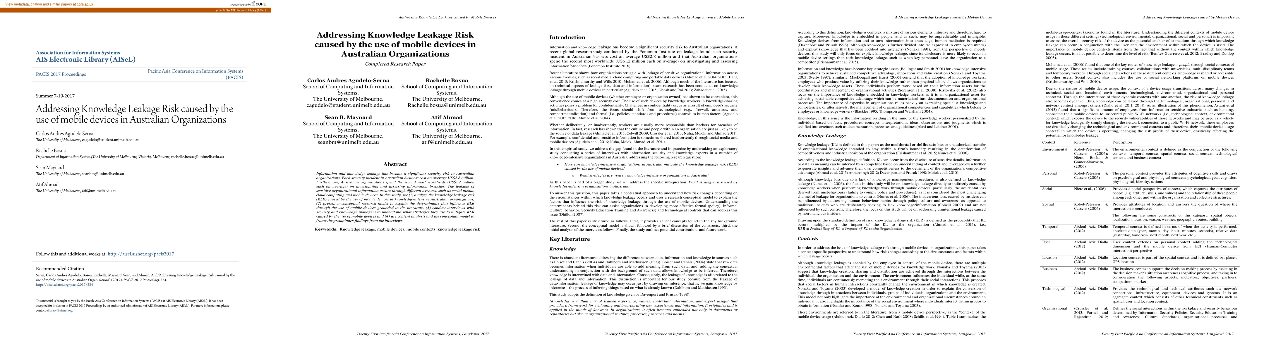 Thumbnail for Addressing Knowledge Leakage Risk caused by the use of mobile devices in
  Australian Organizations
