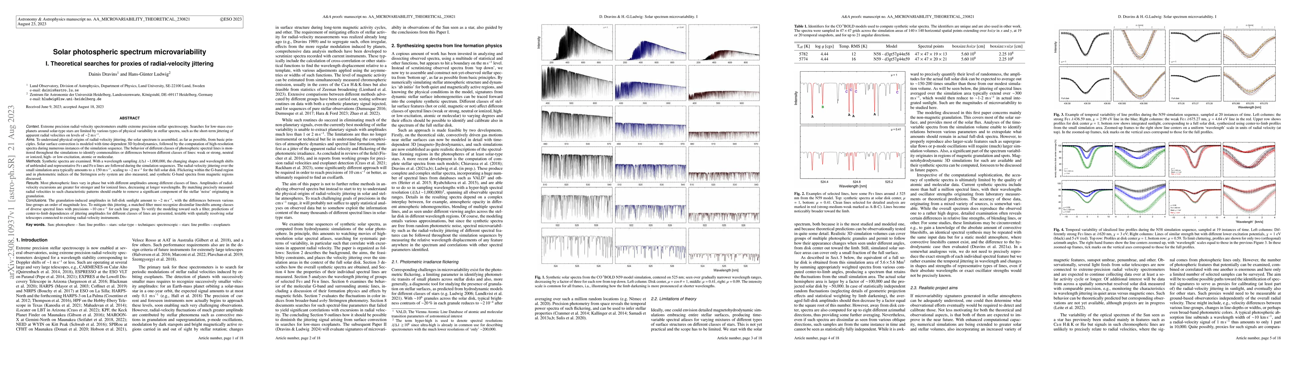Thumbnail for Solar Photospheric Spectrum Microvariability I. Theoretical searches for
  proxies of radial-velocity jittering