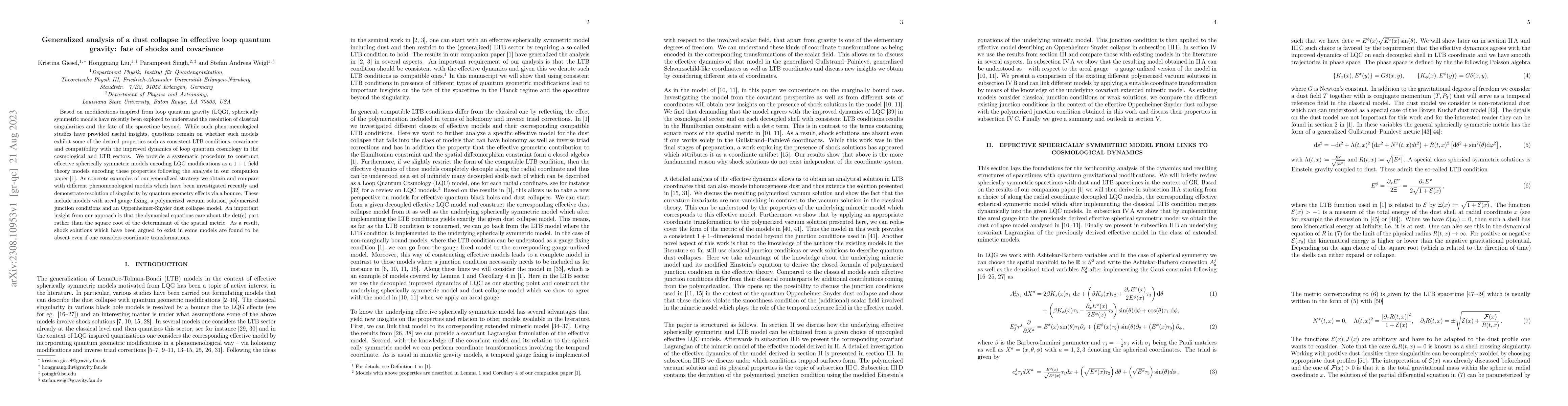 Thumbnail for Generalized analysis of a dust collapse in effective loop quantum
  gravity: fate of shocks and covariance